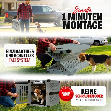 Міцна переносна клітка для собак Robuste Hundetransportbox, XXL, сірий колір. Підходить для різних порід собак, зручна для транспортування в авто, для дому та подорожей.