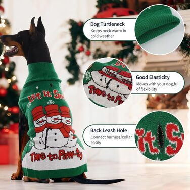 Светр для собак IECOii з коміром-моторолкою, флісовий пуловер, різдвяний пуловер для собак, теплий в'язаний пуловер на Хелловін, 5XL, зелений