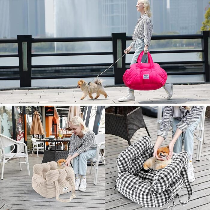 Автокрісло для собак маленьких порід, переносна автолюлька для цуценят, стильна переносна сумка для тварин з великими кишенями, автокрісло для собак, яке можна прати в пральній машині (Чорний)