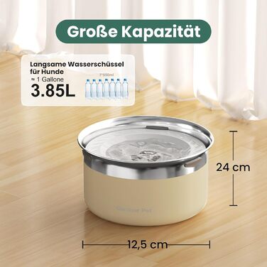 Нержавійна миска для води для собак Gardner Pet 3,85 л, проти протікання, без облизування, для великих собак, підходить для дому та вулиці