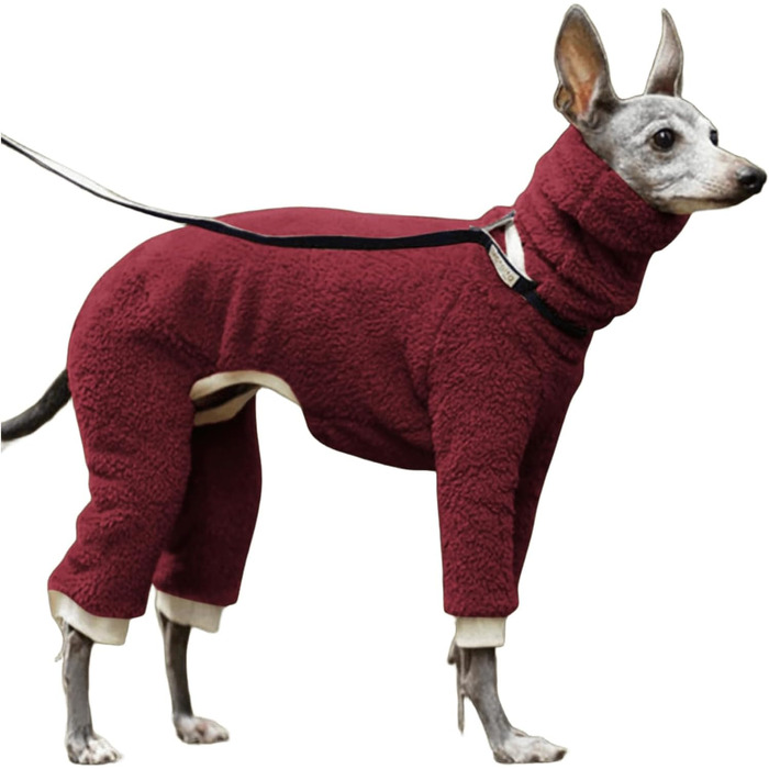 Зимовий теплий пуловер для собак, піжама для чотирилапих, теплий пуловер Greyhound з флісу, вітрозахисний зимовий одяг для собак середніх та великих порід (червоний, XL)
