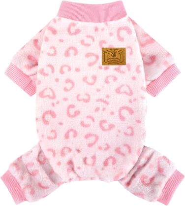 Піжама для собак XPUDAC, фліс, теплий пуловер для маленьких та середніх собак, дівчаток та хлопчиків, м'яка зимова одежда для собак, розмір S, M (груди 15', 16.5'), рожевий леопардовий принт