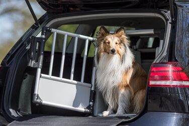 Тріксі переносна клітка для собак, алюміній, срібна, розмір S (48x57x59 см) / L (78x55x62 см), стабільна, тиха, з безпечним замком та неслизьким килимком