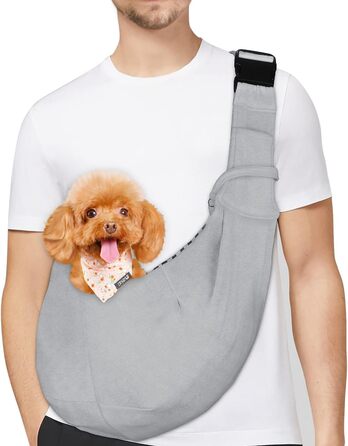 PetLoft Сумка-переноска для собак, реверсивна, регульована, крос-боді, з отвором для повідка, сіра