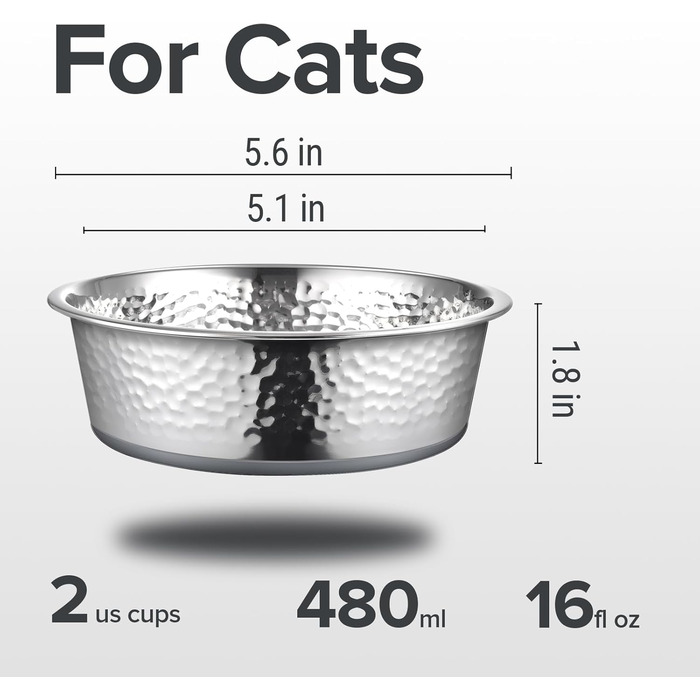 Набори мисок для котів URBUDDIES з нержавіючої сталі (2 шт.), преміум-якість, з гумовою основою, легко миються, 2 чаші, сіра основа