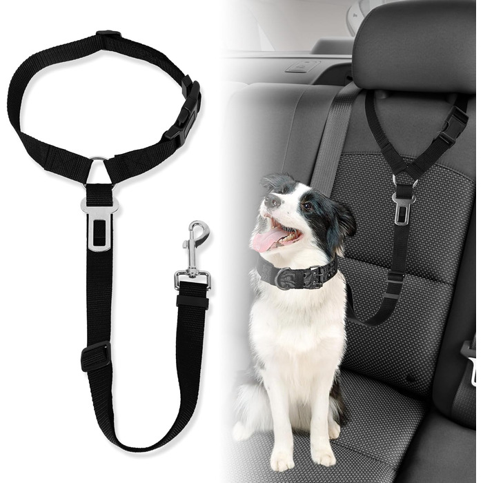 Автомобільний ремінь безпеки для собак, поводок для собак у авто, кріплення до підголівника, міцний поводок, шлейка для собак, котів та домашніх тварин (Чорний)