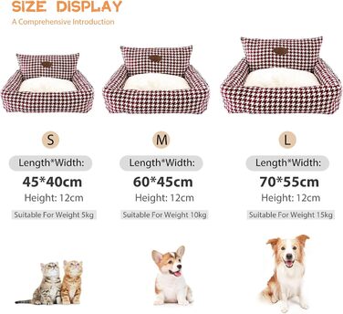 Ортопедичне ліжко для собак PETCUTE, кошик для собак, миється, нековзне, супер м'яке ліжко для домашніх тварин з знімним подушкою, кошик для собак та великих котів та собак, Коричневий (S, Бордовий)