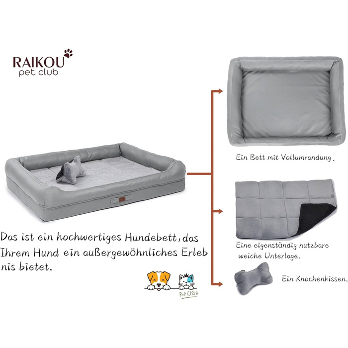Лягушкове ліжко для собак Raikou з знімним подушкою, м'яке та миється – місце для сну, подушка для собак, собаче ліжко, лежанка для собак – високоякісне ліжко для тварин для вашого вірного компаньйона. (80 * 60 * 7см) (100*80*9см, світло-сірий)