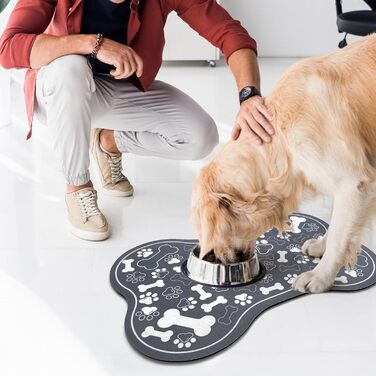 Килимок для собак та котів у вигляді кістки, швидковисихаючий, з мискою, неслизький, для дому, сірий (43,2 x 73,2 см)