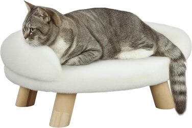 PawHut Софа для собак та котів, м'яке ліжко для домашніх тварин з піднятим дизайном, кремового кольору, 47 x 40 x 20 см