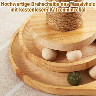 Іграшка для котів Accmuzzy 4 в 1: дерев'яна, з сизалевим мотузком, когтеточка з підвісними м'ячиками та котячою м'ятою (29 x 46 см)