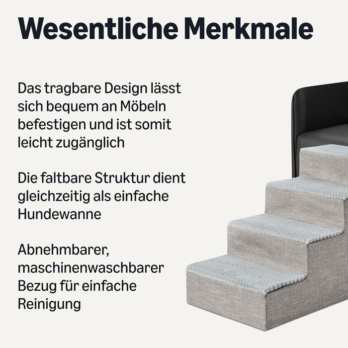 Сходинка для собак Amazon Basics – сіра, 4 сходинки, для високих диванів та ліжок