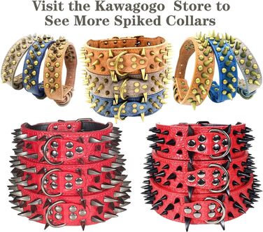 Kawagogo нашийник для собак з шипами, широкий 5,1 см, PU-шкіра, захист від укусів, для середніх і великих порід, 47,6-55,9 см
