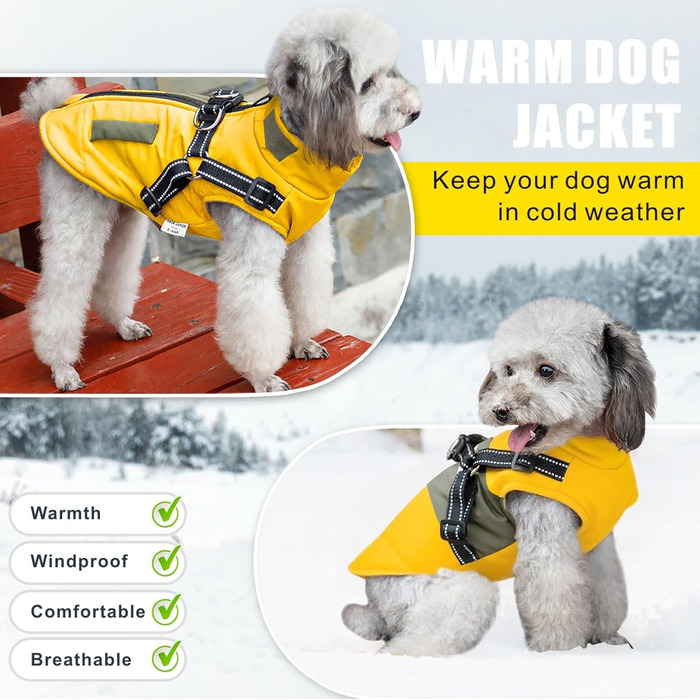 Зимова куртка для собак, вантажний бренд Ware, світловідбиваюча, водонепроникна жилетка для цуценят, тепла, з шлейкою для собак малих та середніх розмірів (XXL, жовта)