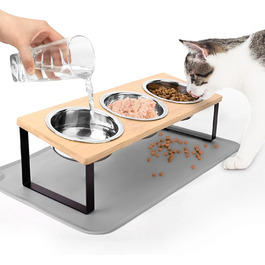 Підвищений годівниця для котів, миска для котів з нержавіючої сталі з підкладкою з силікону, 15° ергономічна станція для годування, миска для собак, годівниця та поїльник для котів та маленьких собак