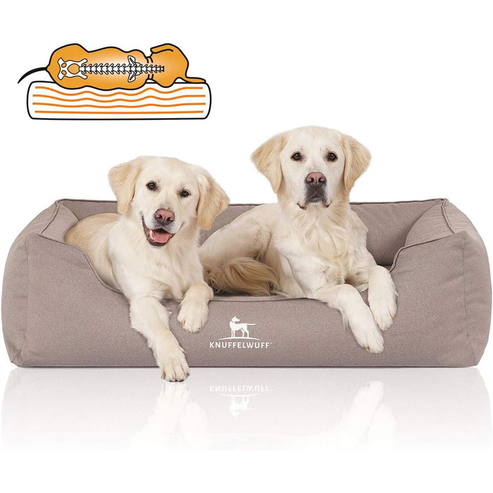 Ортопедичне водонепроникне собаче ліжко Knuffelwuff Leon з велюру, ручної роботи, XXL, 120 x 85 см, бежево-сіре, знімний чохол, для великих, середніх та маленьких собак