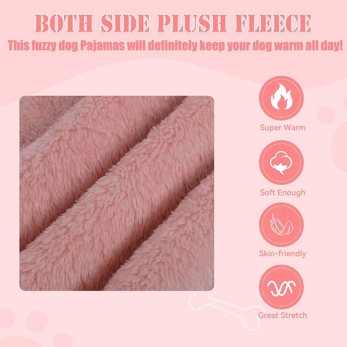Піжама для собак Fuzzy, з високим коміром, тепла, м'яка, зручна, легка, для середніх собак (Рожева)