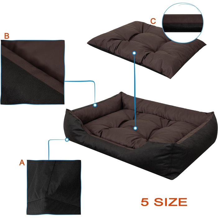 М'яке ліжко для собак та котів, 84x65 см, коричневе. Зручне, з піднятими бортиками, легко миється. Підходить для маленьких собак та котів.